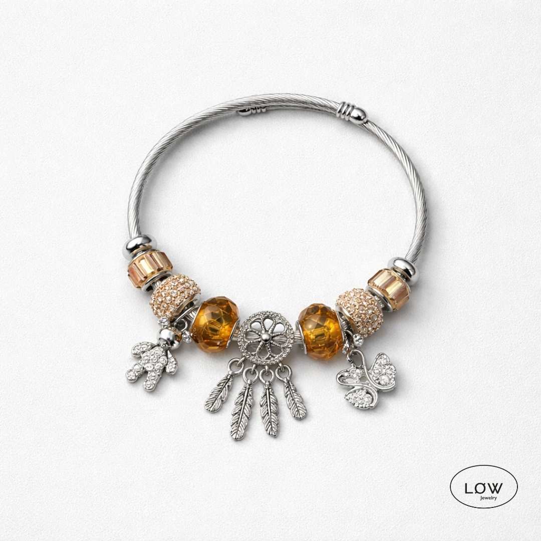 Charms armbånd Amber Swan Charm Bracelet Silver charmsarmbånd ferdig fylt med charm