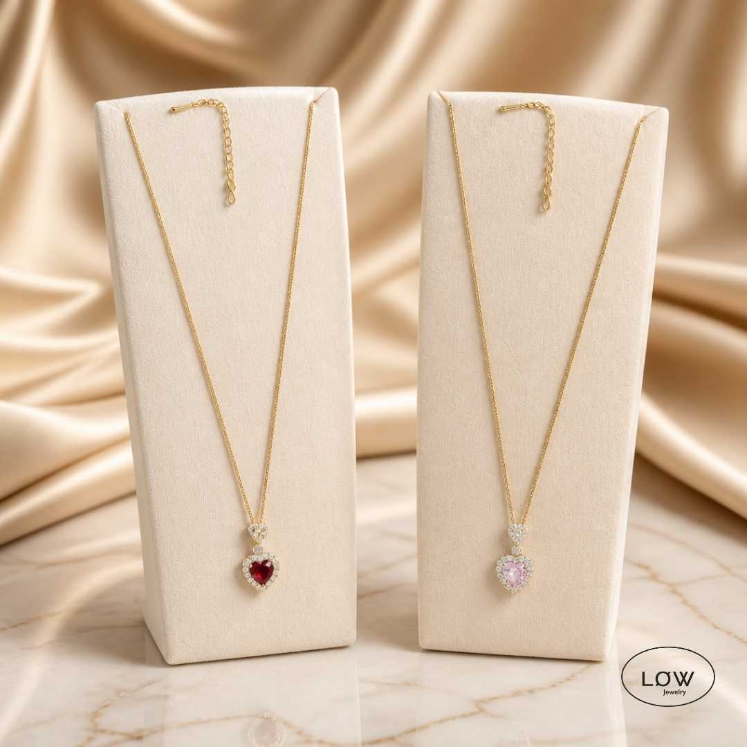 Amora Rhinestone Heart Necklace Red fra LØW Jewelry
