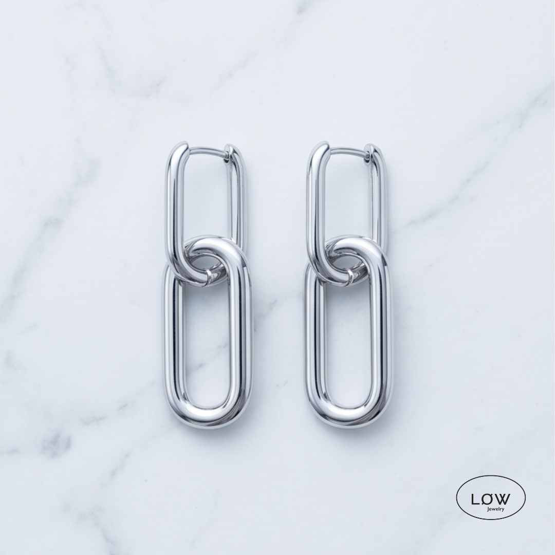 Chain Link Hoop Earrings Silver fra LØW Jewelry