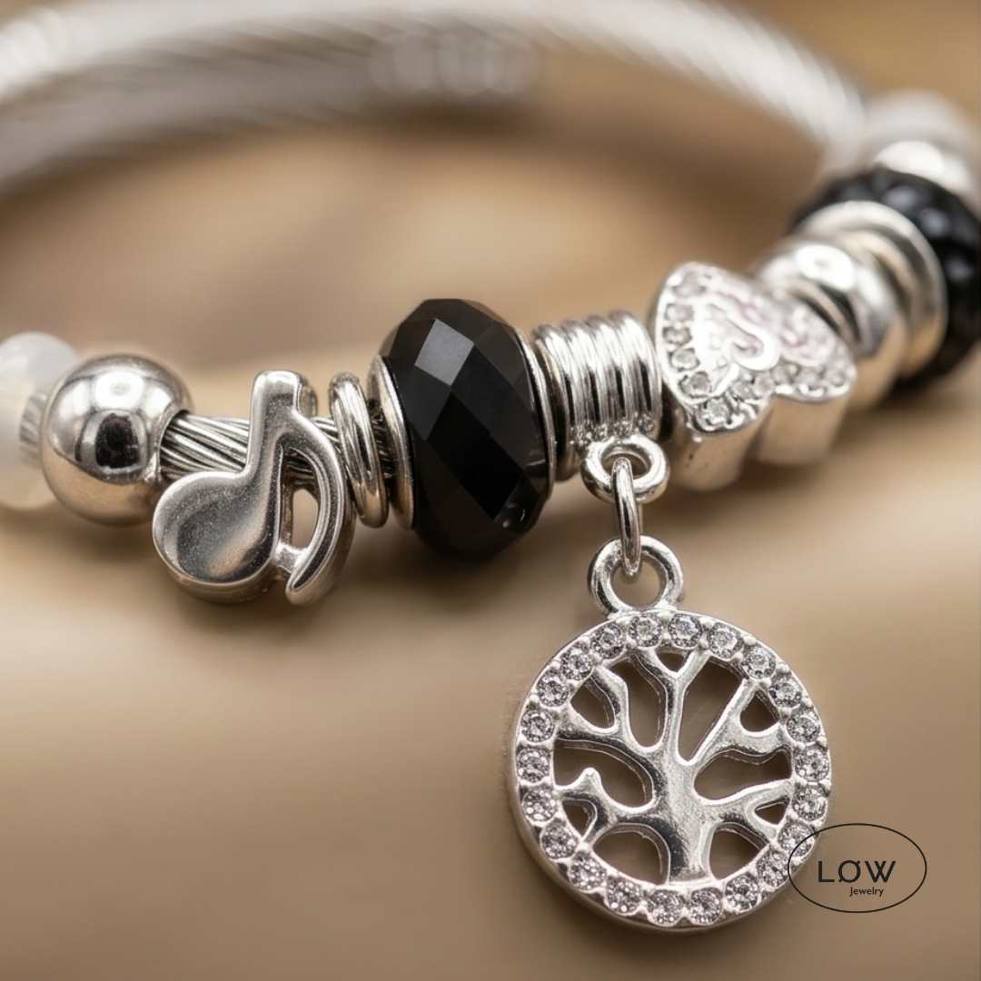 Charms armbånd Tree of Life svart ferdig utfylr LØW Jewelry