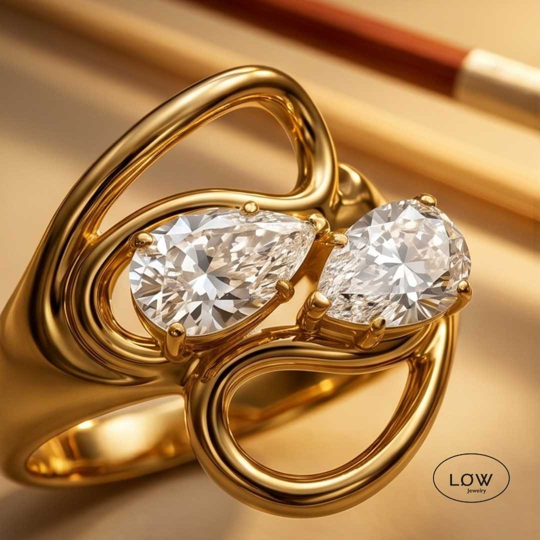 Open justerbar ring Geometric Glow Open Ring stainless steel platet 18K gold LØW Jewelry