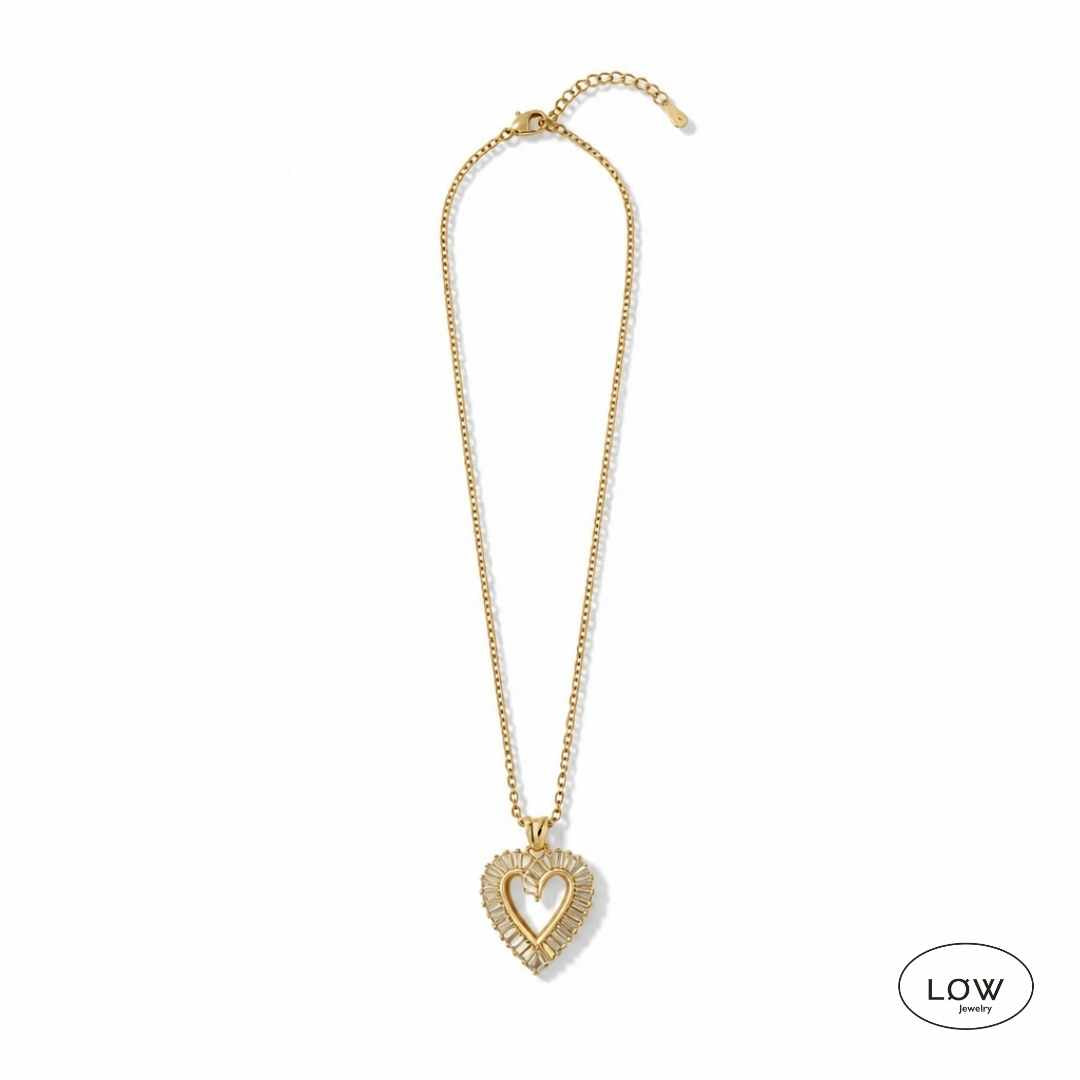 Halo Heart Zircon Necklace Gold fra LØW Jewelry
