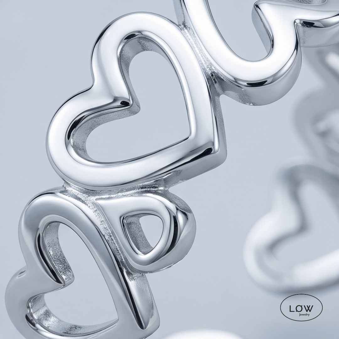 Heart Open Ring White Gold fra LØW Jewelry stainless steel 18K plated