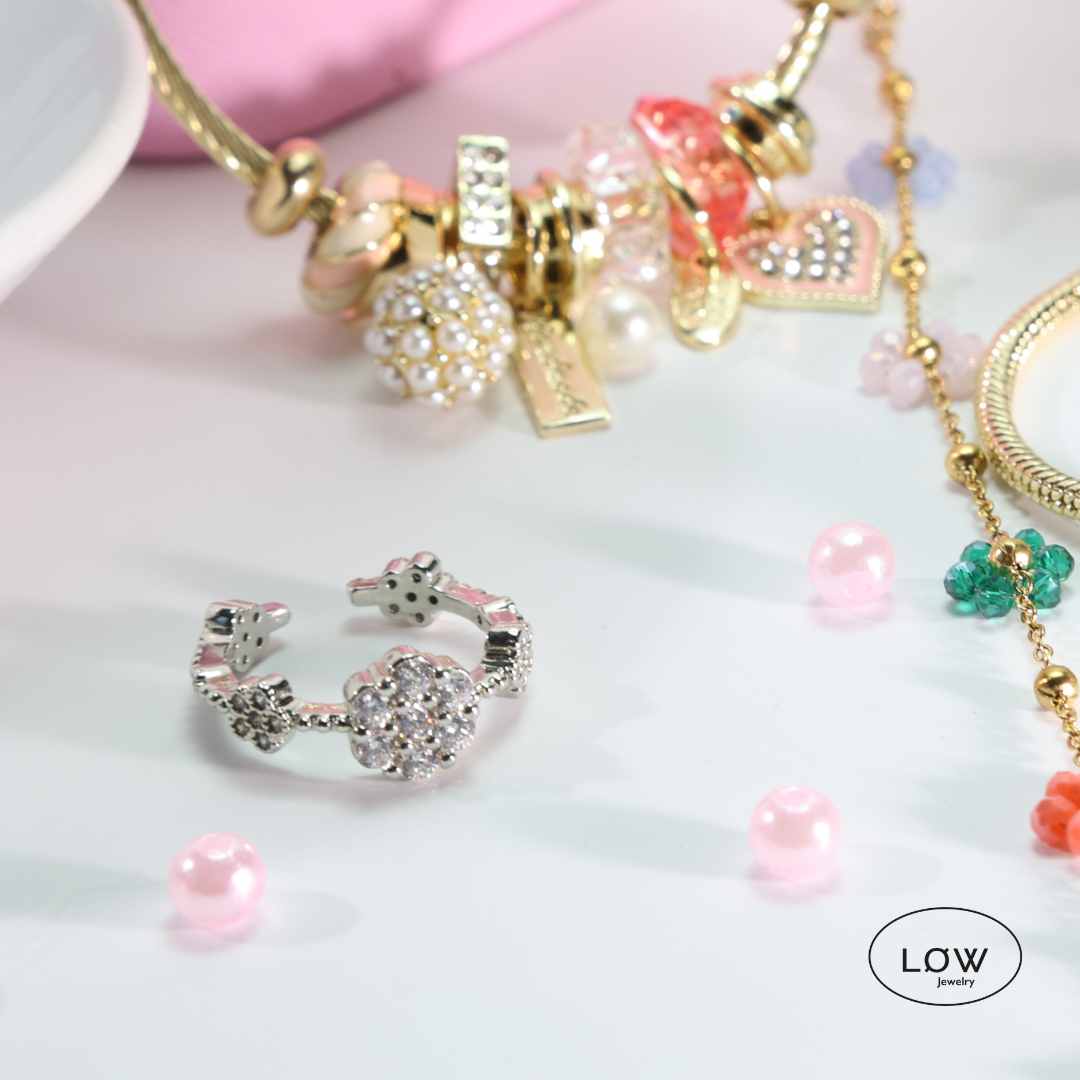 justerbare Open rings LØW Jewelry med zirconastener