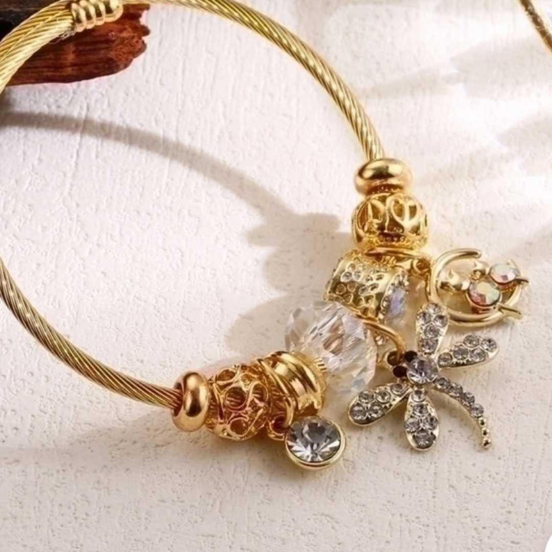 Nyhet: Armring, rustfritt stål og Rhinestones, nikkelfritt, gullfarget fra LØW