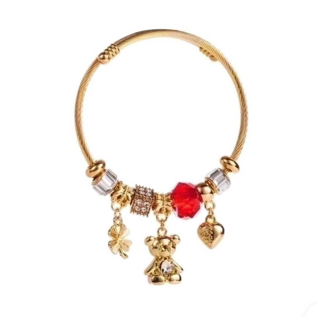 Nyhet: Armring bamse, svart, rød, rustfritt stål og Rhinestones, nikkelfritt, gullfarget fra LØW
