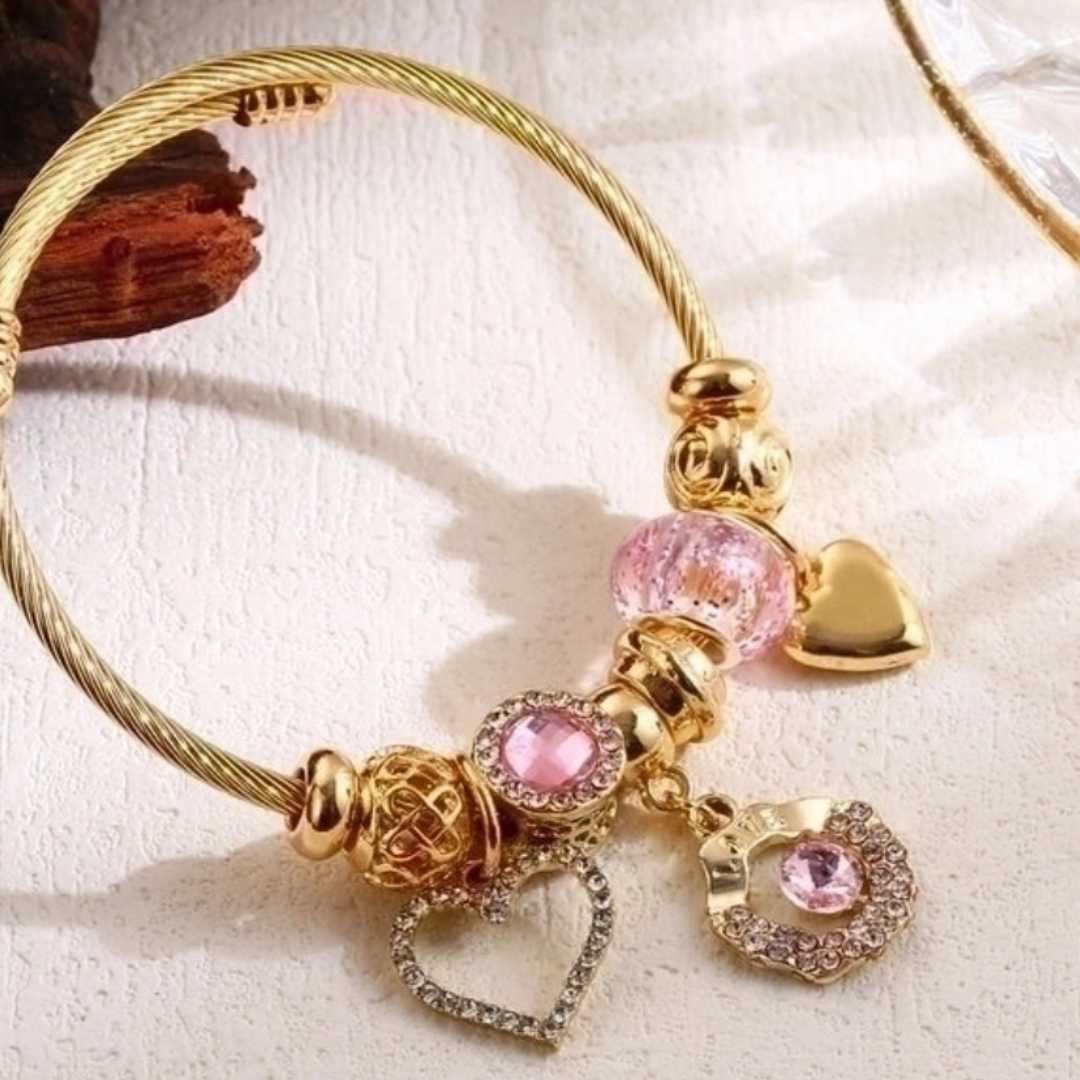 Nyhet: Armring, rustfritt stål og Rhinestones, nikkelfritt, gullfarget fra LØW