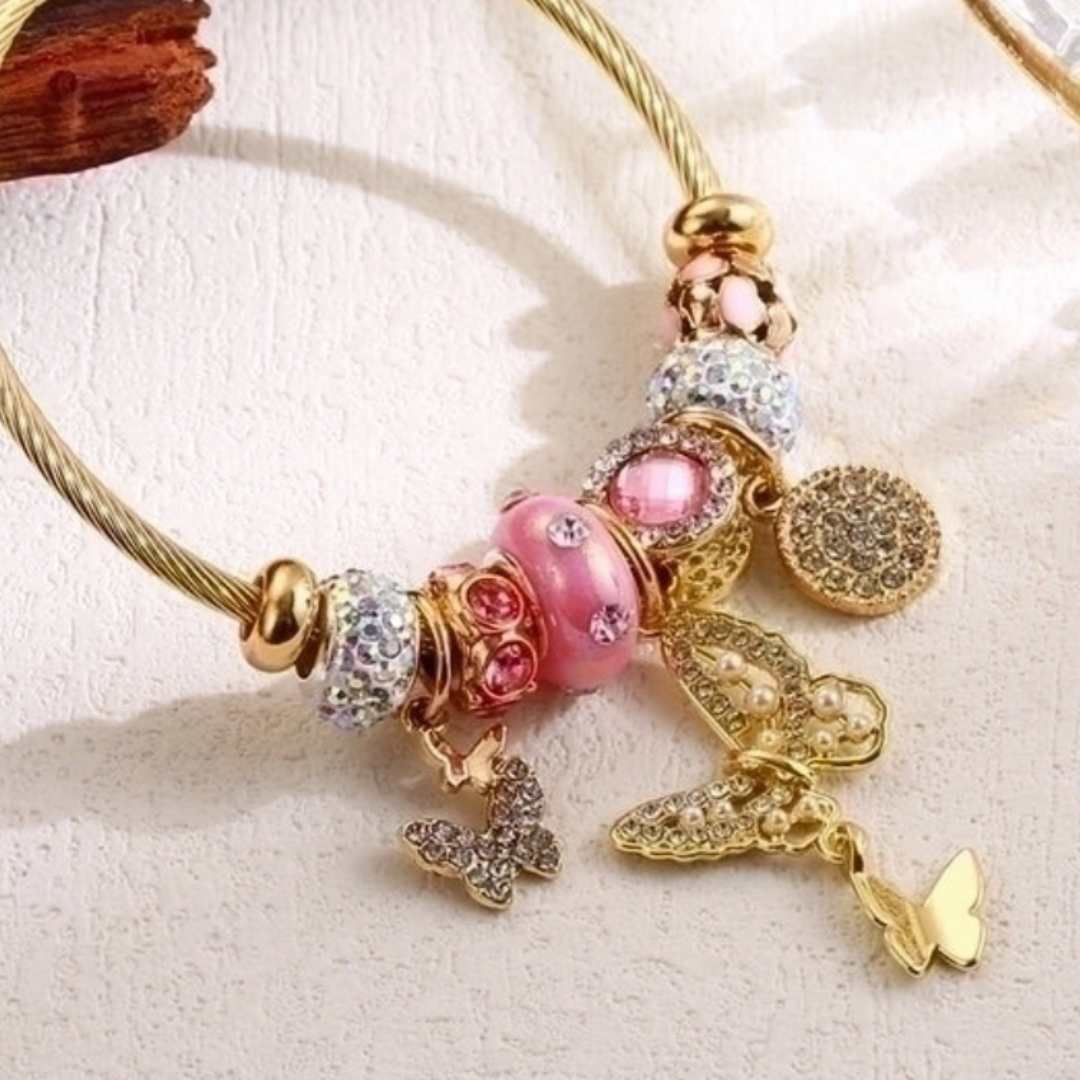 Nyhet: Armring, rustfritt stål og Rhinestones, nikkelfritt, gullfarget fra LØW