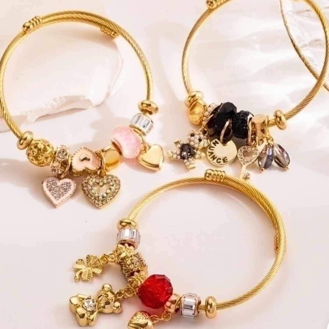 Nyhet: Armring bamse, svart, rød, rustfritt stål og Rhinestones, nikkelfritt, gullfarget fra LØW