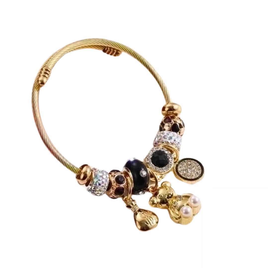Nyhet: Armring bamse, svart, rød, rustfritt stål og Rhinestones, nikkelfritt, gullfarget fra LØW