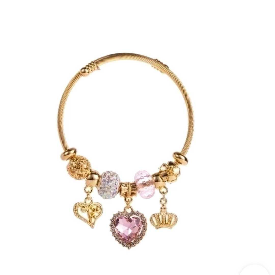 Nyhet: Armring sort, turkis, rosa, rustfritt stål og Rhinestones, nikkelfritt, gullfarget fra LØW