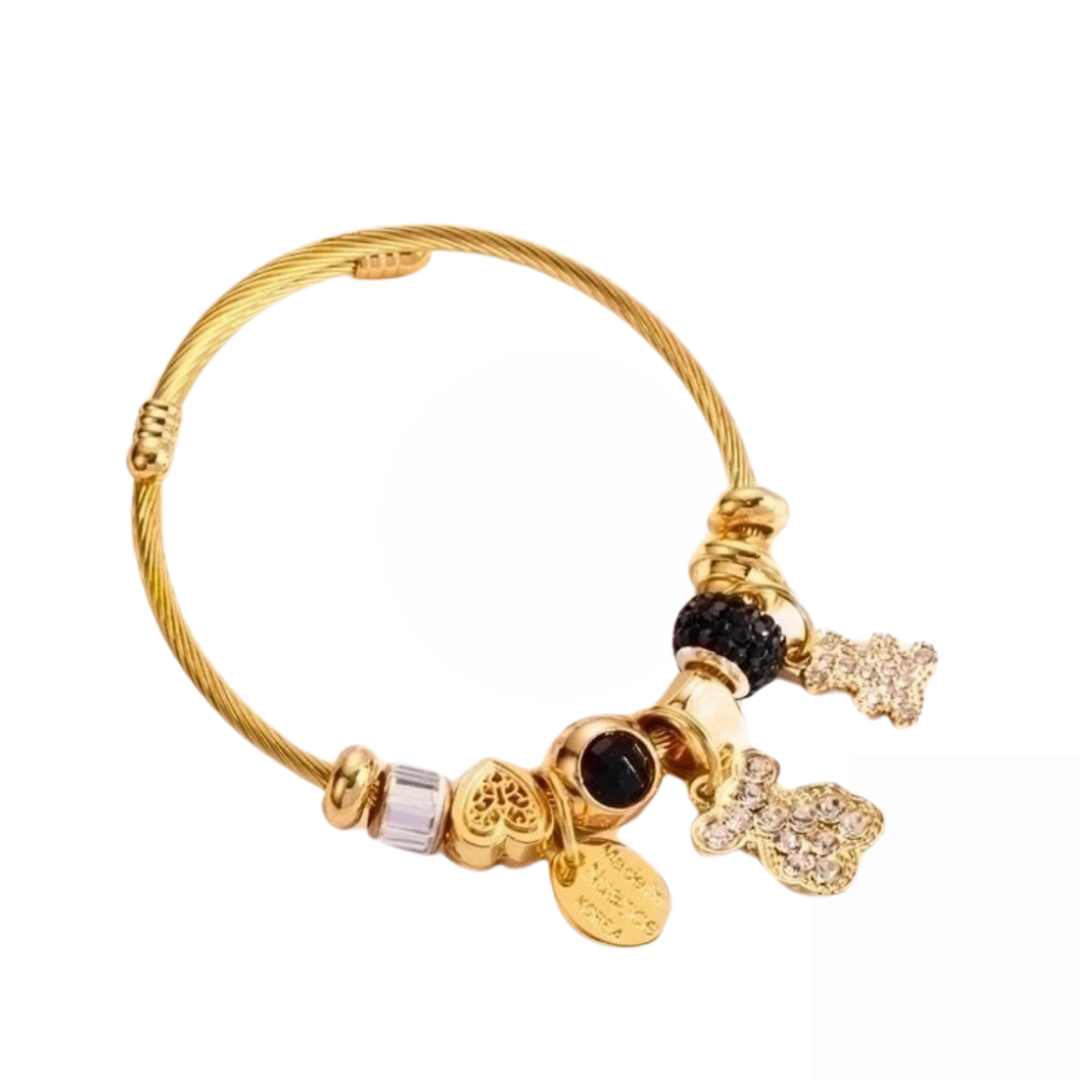 Nyhet: Armring sort, turkis, rosa, rustfritt stål og Rhinestones, nikkelfritt, gullfarget fra LØW