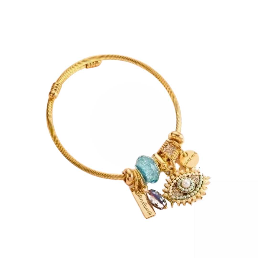 Nyhet: Armring sort, turkis, rosa, rustfritt stål og Rhinestones, nikkelfritt, gullfarget fra LØW