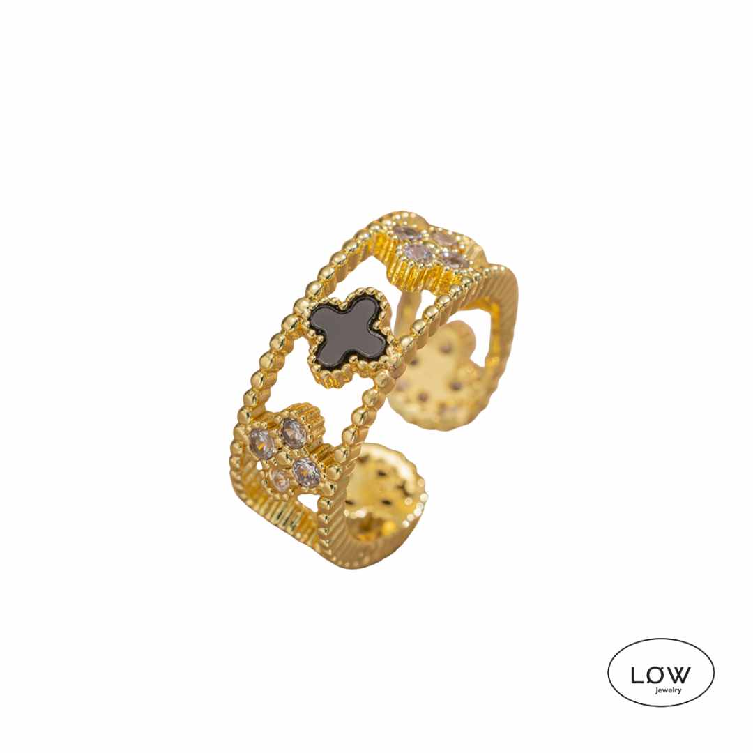 open justerbar clove ring LØW Jewelry med zircona stener