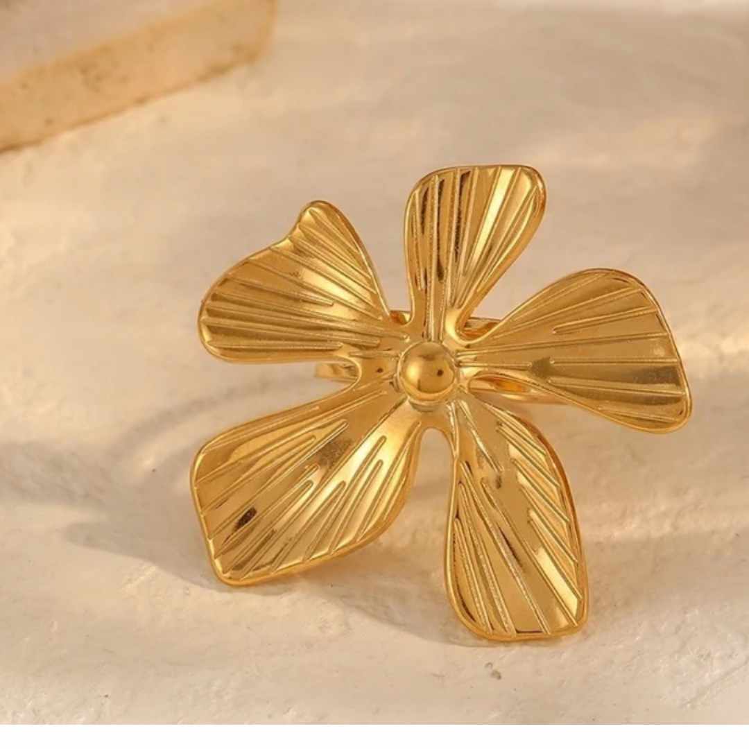 Ring FlowerPower, rustfritt stål, nikkelfritt, 18K gullbelagt fra LØW Jewelry