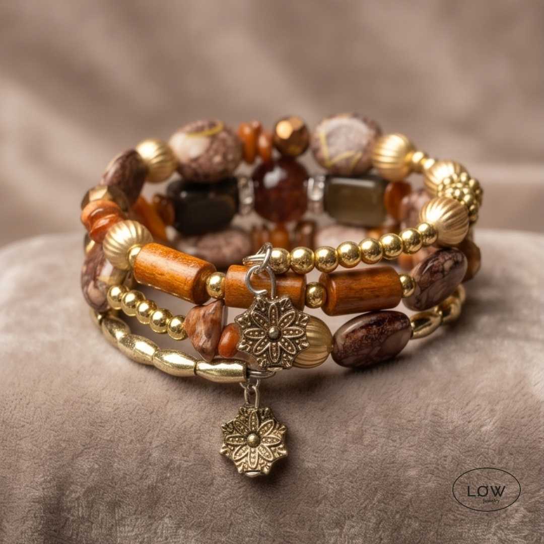 Layered Bead Wrap Bracelet LØW – fargerikt armbånd med perler brun LØW Jewelry