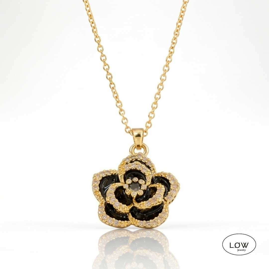 Noir Rose Necklace Gold | Sort rose halskjede dame halssmykke LØW Jewelry
