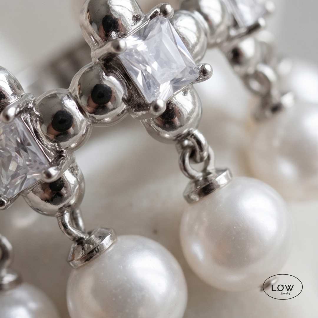 Pearl Charm Dangle Open Ring justerbar charms ring LØW Jewelry