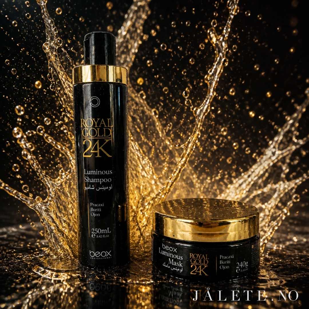 Shampoo og masque Royal Gold 24K etter keratinbehandling. hjemmepleie. hårkur som gir masse fuktighet.