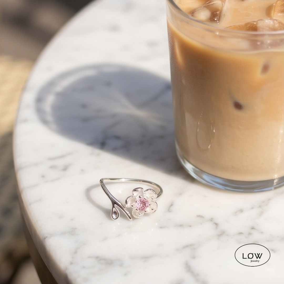 Sakura Bloom Open Ring justerbar ring 925 sterling sølv LØW Jewelry