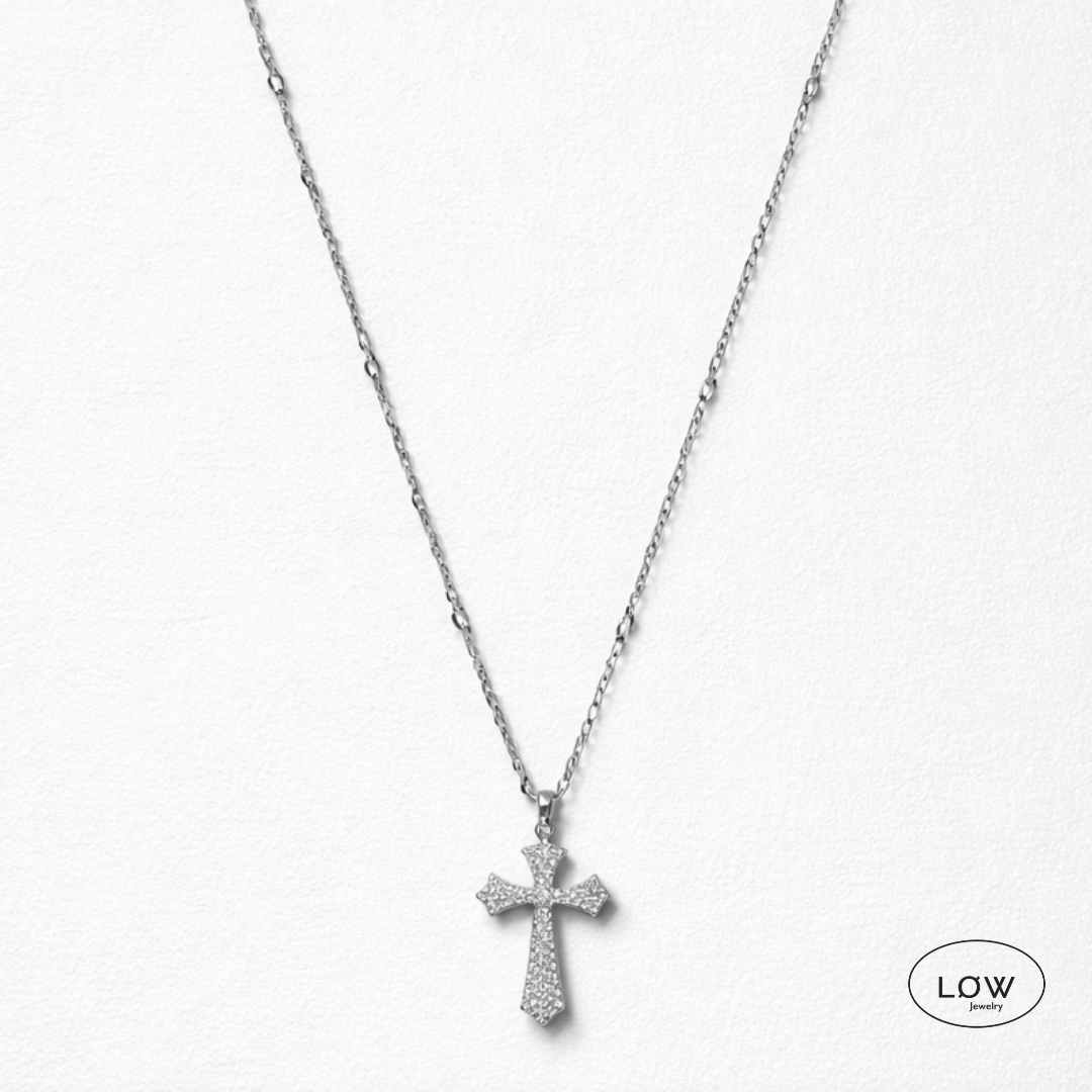Halssmykke kors Silver Zircon Cross Pendant Necklace LØW Jewelry