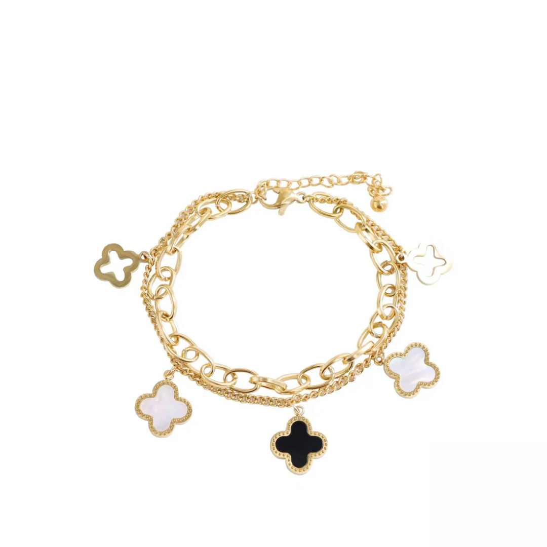 Armbånd Dobbelt kløver, titanium stål, nikkelfritt, 18K gullbelagt fra LØW
