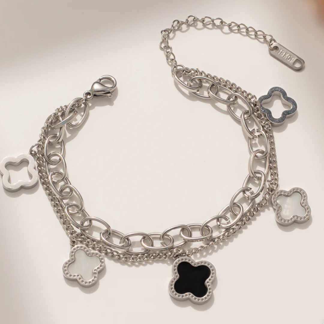 Armbånd Dobbelt kløver, titanium stål, nikkelfritt, 18K gullbelagt fra LØW