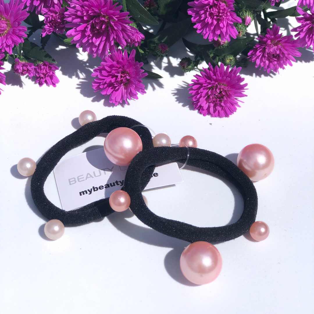 HÃ¥rstrikk med rosa perler 2pk