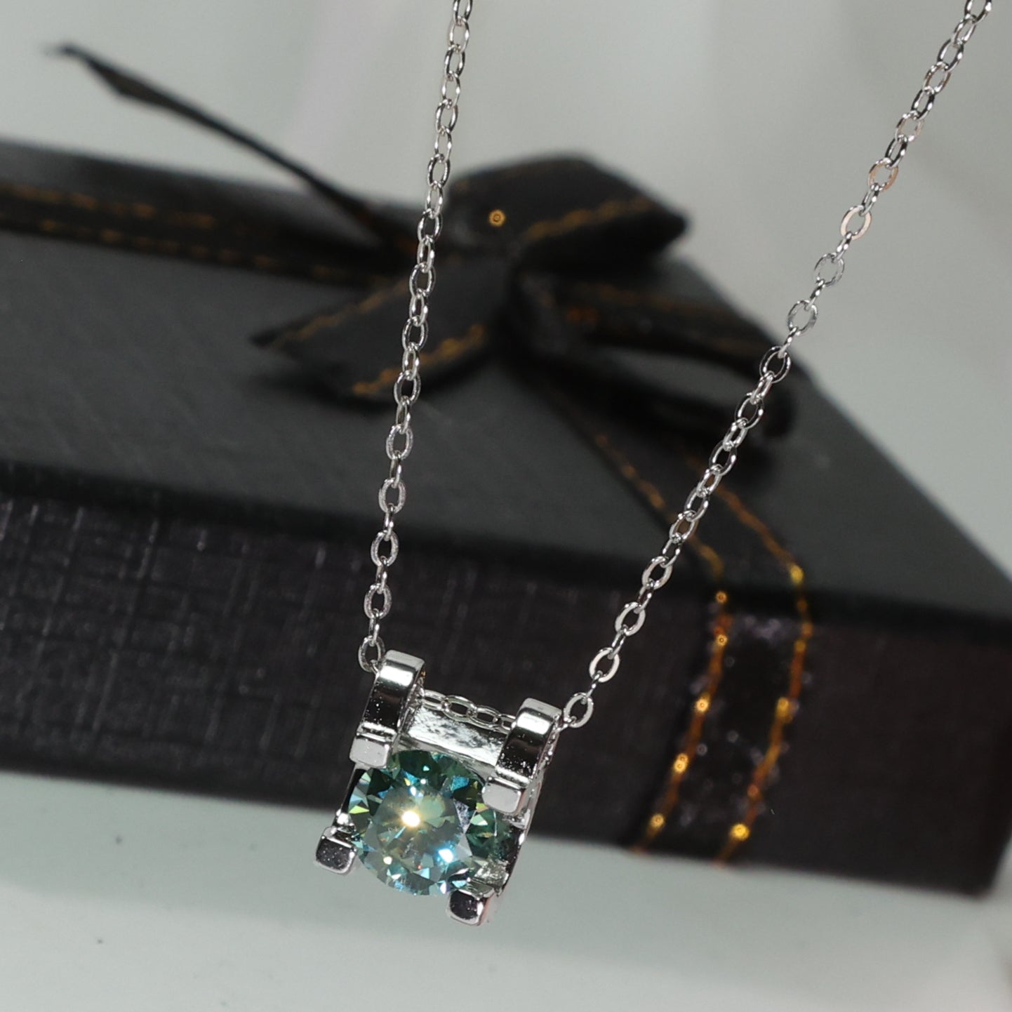 Blue Green Moissanite Necklace 1CT – Sterling Silver