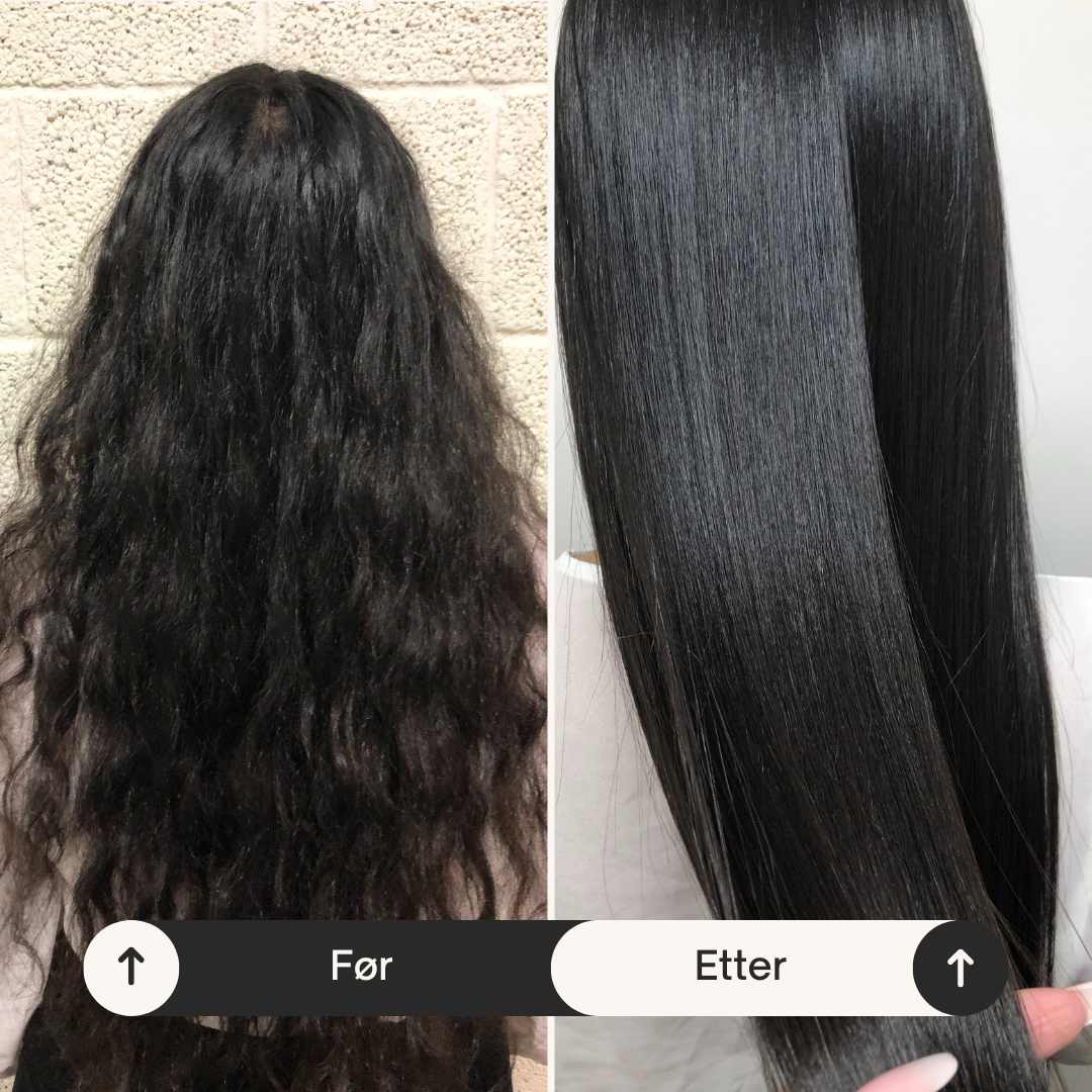 Før og etter keratinbehandling hjemme – glattere hår, mindre frizz og mer glans