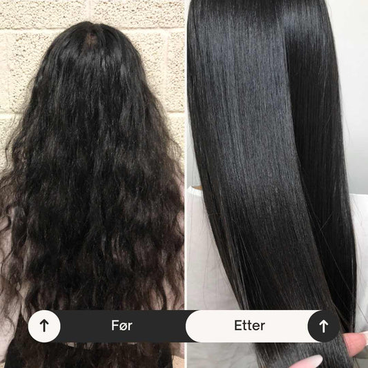Før og etter keratinbehandling hjemme – glattere hår, mindre frizz og mer glans