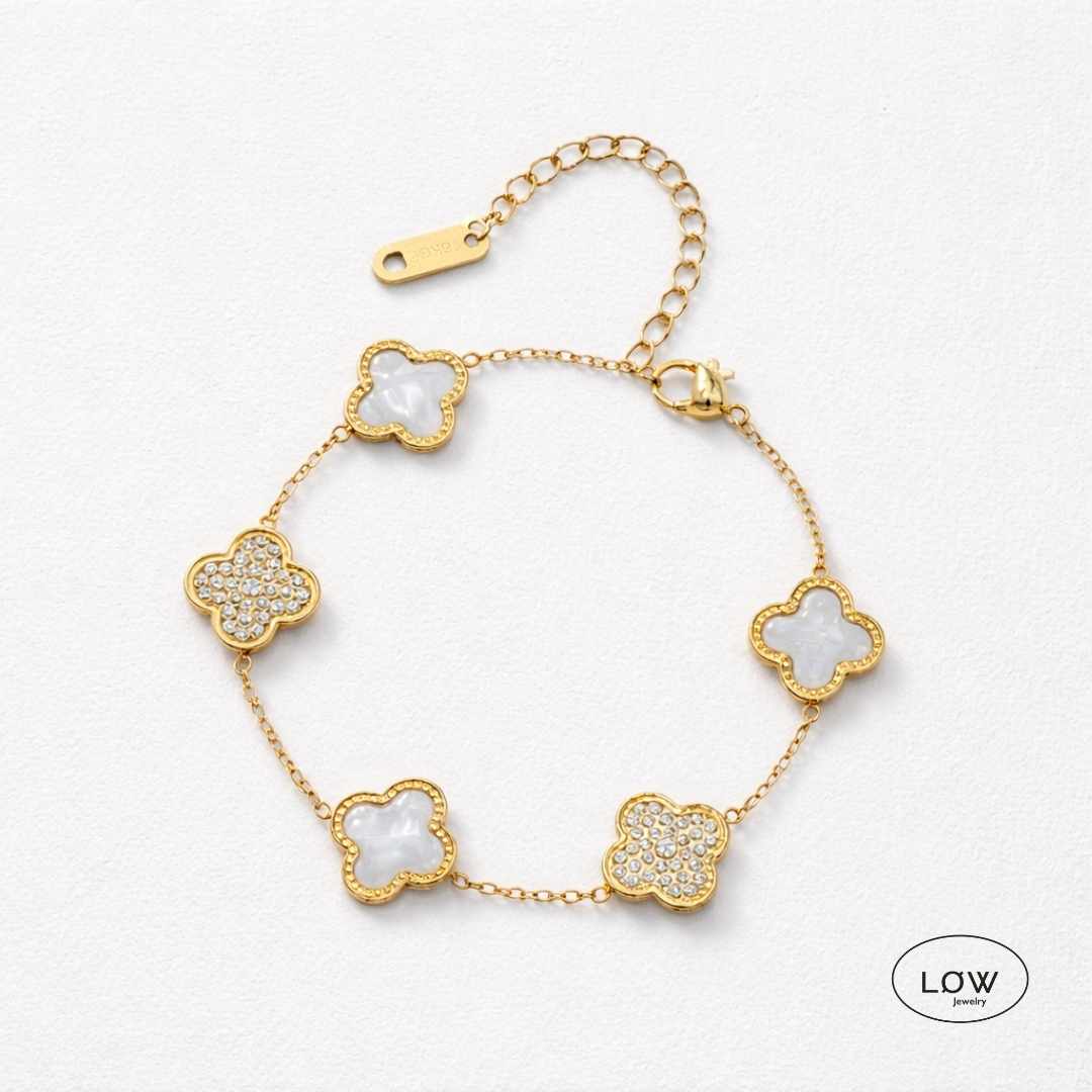 Armbånd kløver Alternating Clover Zircon Bracelet – 18K Gold LØW Jewelry