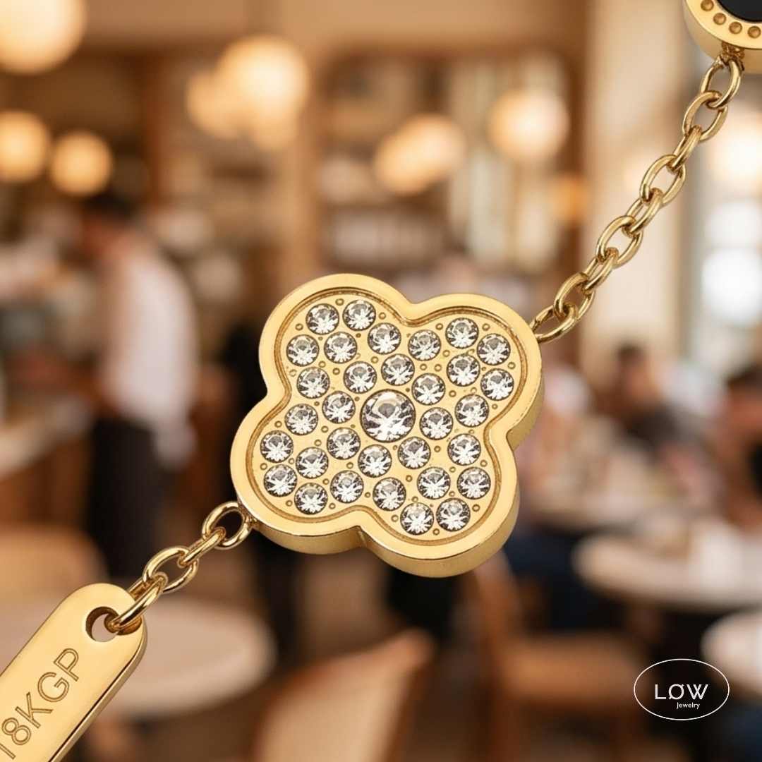 Armbånd kløver Alternating Clover Zircon Bracelet – 18K Gold LØW Jewelry