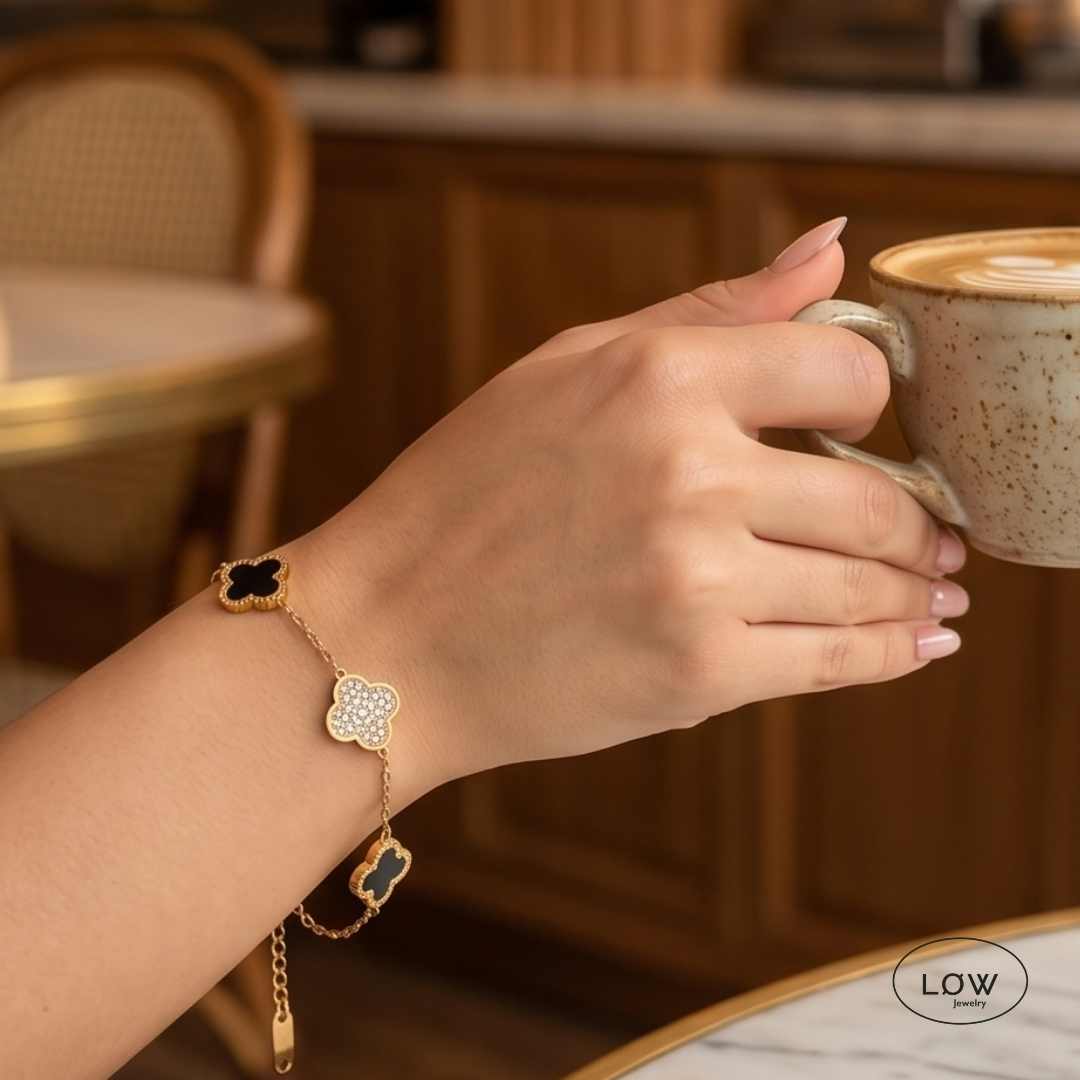 Armbånd kløver Alternating Clover Zircon Bracelet – 18K Gold LØW Jewelry