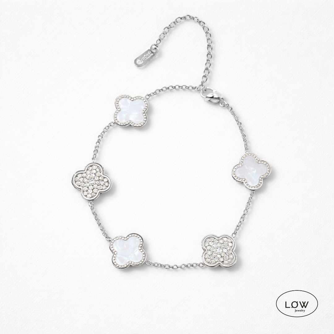 Armbånd kløver Alternating Clover Zircon Bracelet – 18K White Gold firkløver LØW Jewelry
