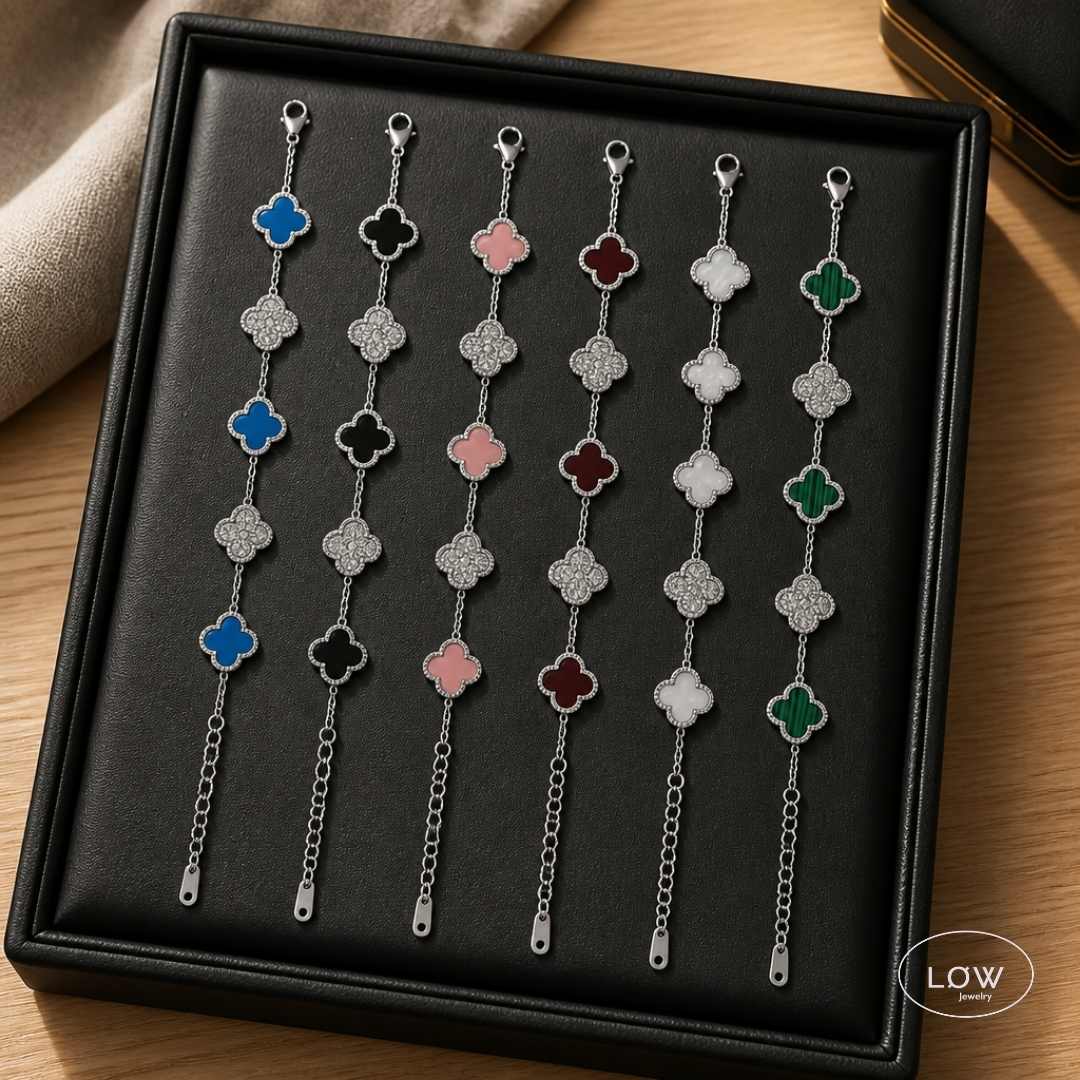Firkløver Alternating Clover Zircon Bracelet – 18K White Gold fra LØW Jewelry 