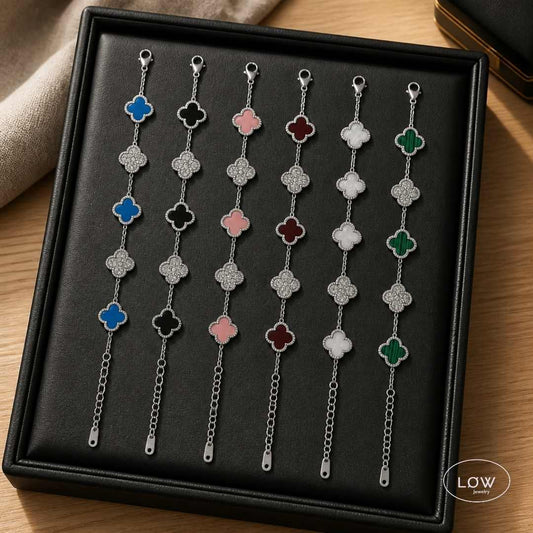 Firkløver Alternating Clover Zircon Bracelet – 18K White Gold fra LØW Jewelry 