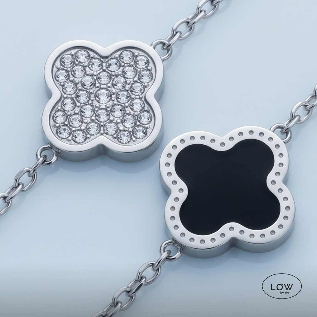 Firkløver Alternating Clover Zircon Bracelet – 18K White Gold fra LØW Jewelry 