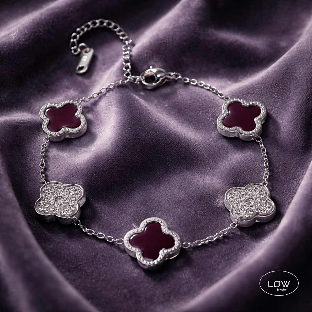 Firkløver Alternating Clover Zircon Bracelet – 18K White Gold fra LØW Jewelry 
