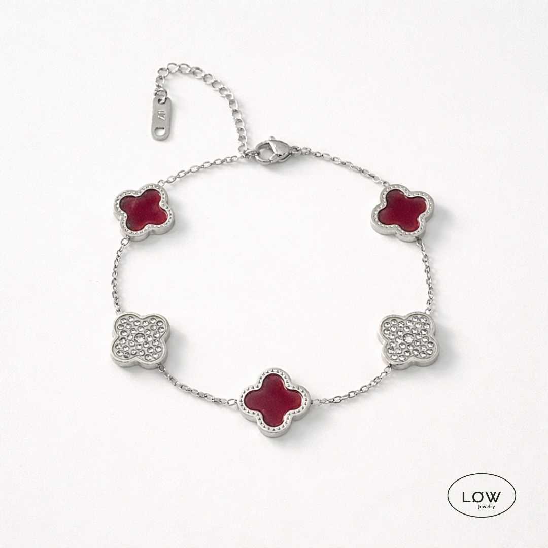 Firkløver Alternating Clover Zircon Bracelet – 18K White Gold fra LØW Jewelry 