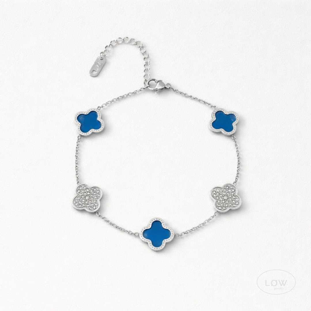 Firkløver Alternating Clover Zircon Bracelet – 18K White Gold fra LØW Jewelry 