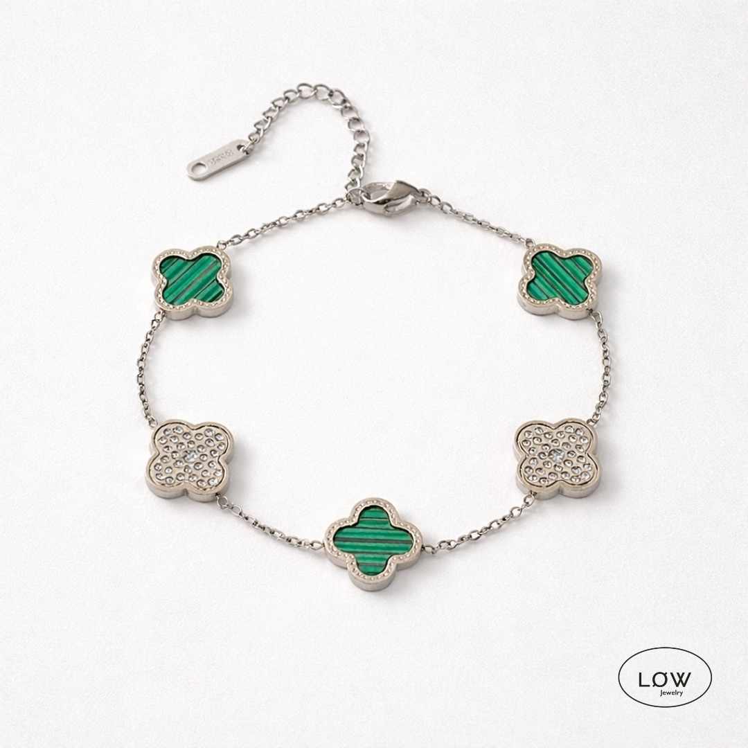 Firkløver Alternating Clover Zircon Bracelet – 18K White Gold fra LØW Jewelry 