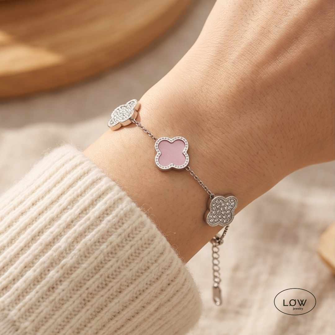 Armbånd kløver Alternating Clover Zircon Bracelet – 18K White Gold firkløver LØW Jewelry