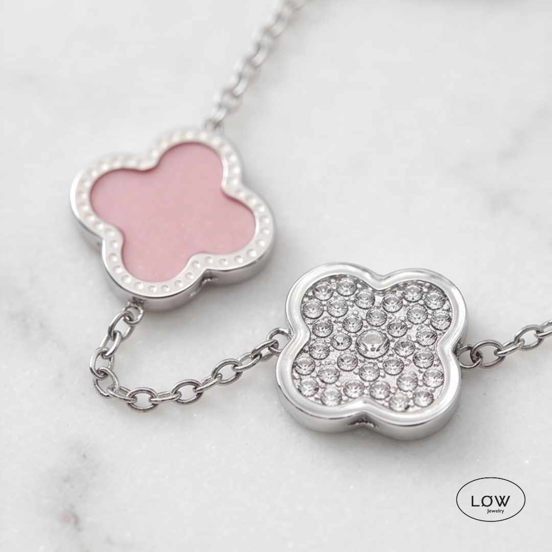 Armbånd kløver Alternating Clover Zircon Bracelet – 18K White Gold firkløver LØW Jewelry