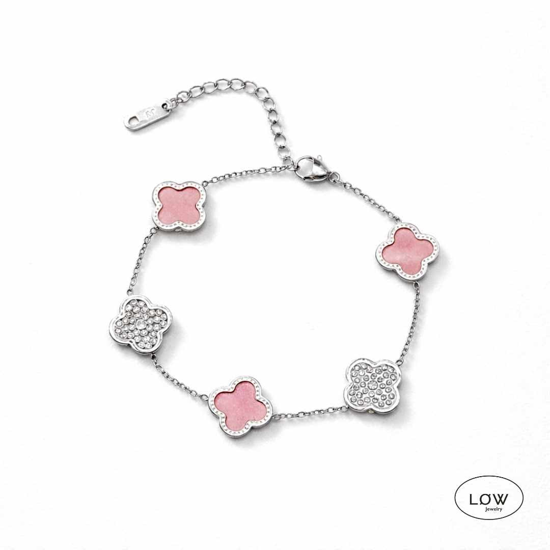 Armbånd kløver Alternating Clover Zircon Bracelet – 18K White Gold firkløver LØW Jewelry