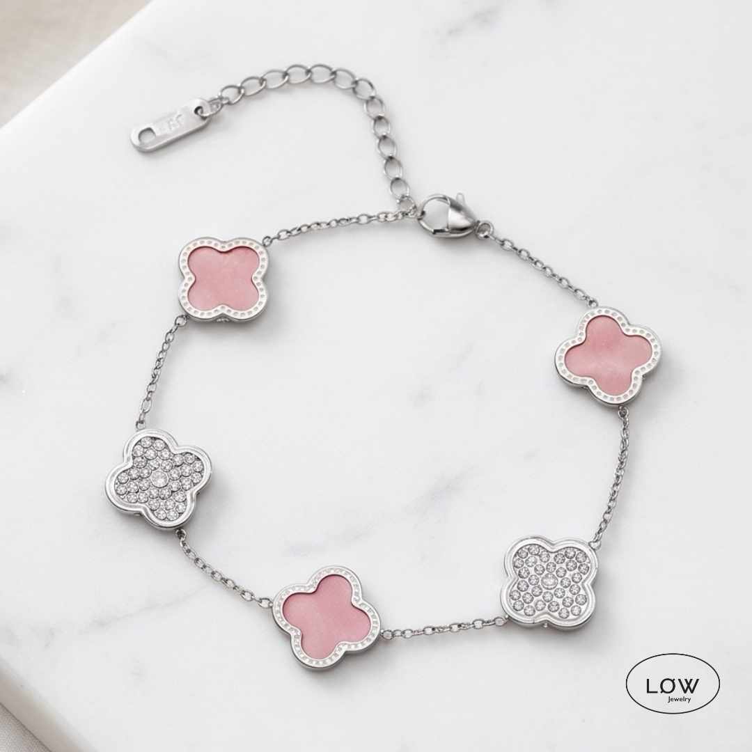 Armbånd kløver Alternating Clover Zircon Bracelet – 18K White Gold firkløver LØW Jewelry