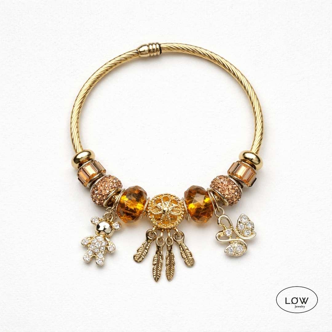 Charms armbånd Amber Swan Charm Bracelet Gold charmsarmbånd ferdig fylt med charm LØW Jewery