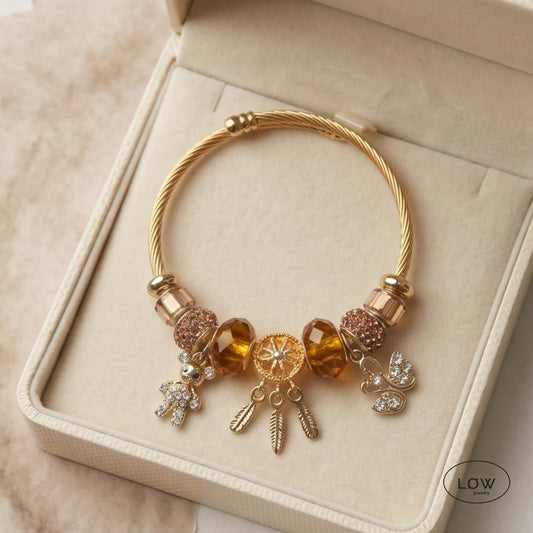 Charms armbånd Amber Swan Charm Bracelet Gold charmsarmbånd ferdig fylt med charm LØW Jewery
