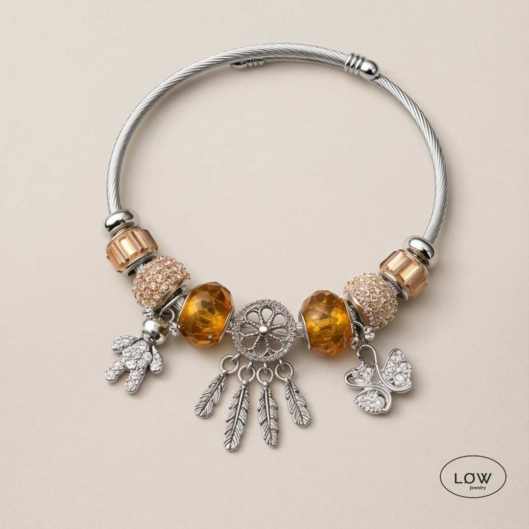 Charms armbånd Amber Swan Charm Bracelet Silver charmsarmbånd ferdig fylt med charm
