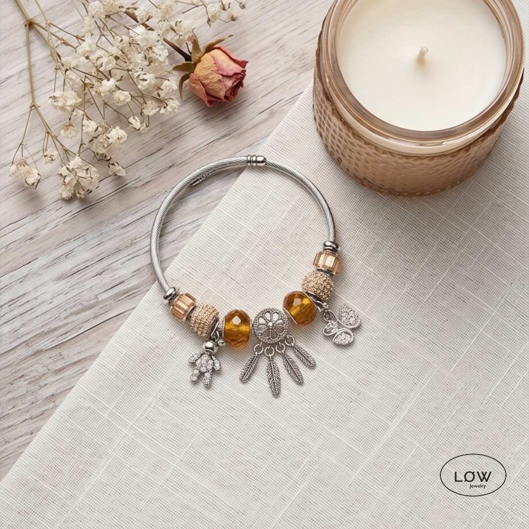 Charms armbånd Amber Swan Charm Bracelet Silver charmsarmbånd ferdig fylt med charm